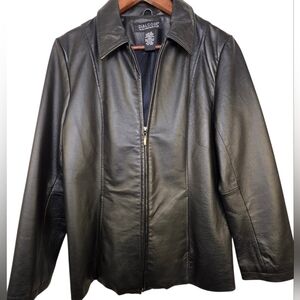 Dialogue Black Leather Zip-Up Jacket – Size M - Bikercore Y2K Style